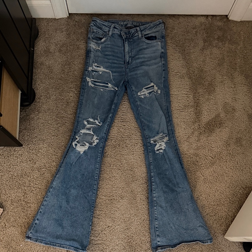 American Eagle Outfitters Light Blue Super High-Rise Flare Jeans